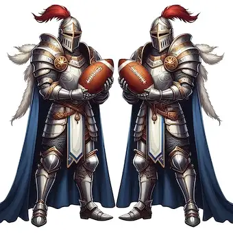 Two knights with footballs