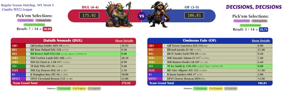 Decision Time head to head matchup