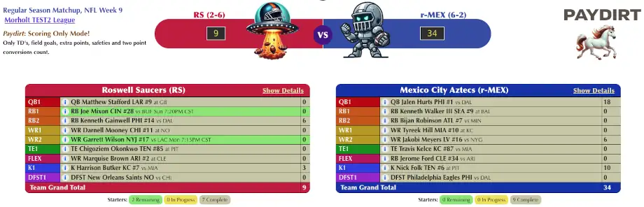 Paydirt head to head matchup